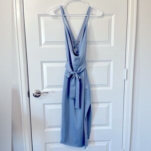 Satin Blue Midi Dress